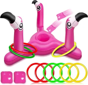 [ Bean Bag & Ring Toss ] Inflatable Flamingo Pool Toys Games Set 2-in-1 Floating Pool Rings Toss & Cornhole Summer Swimming Hawaii Luau Party Water Game for Kids Adults Family Beach Backyard