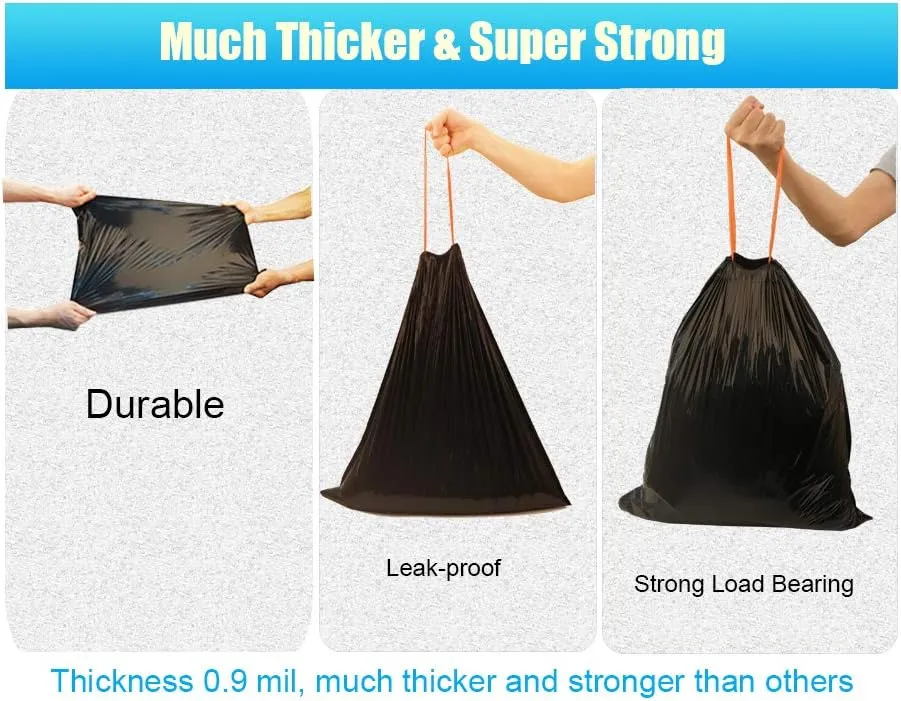 10 Gallon Drawstring Trash Bag Garbage Bag Trash Can Liner,0.9 Mil,90 Count (Black, 10 Gallon)