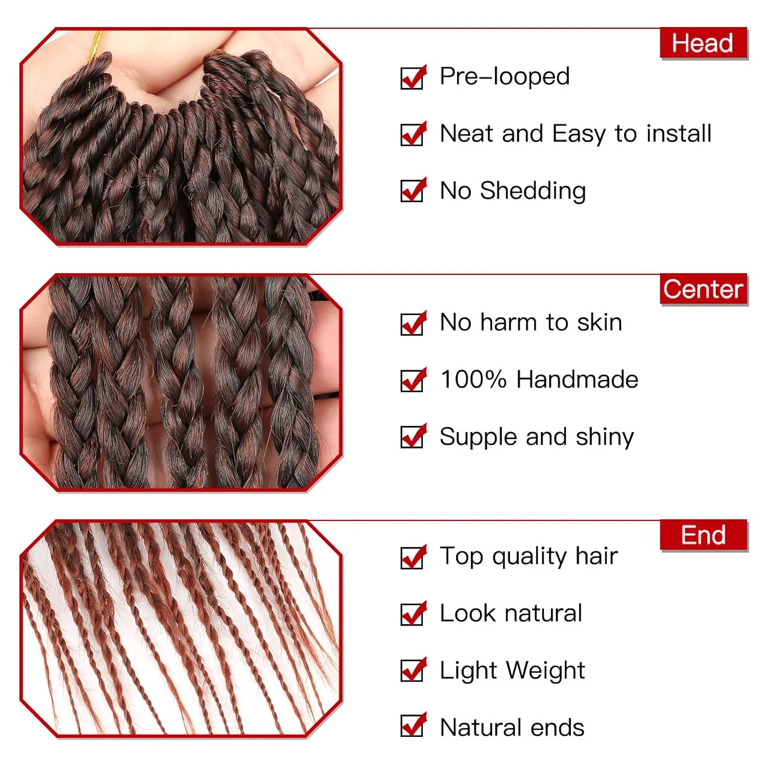 10 Inch Box Braids Crochet Hair Pre-looped 6 Packs Bohemian Short Bobo Box Braids Hair Extensions Copper Red Synthetic Crochet Hair for Women (18Strands/pack T350#)