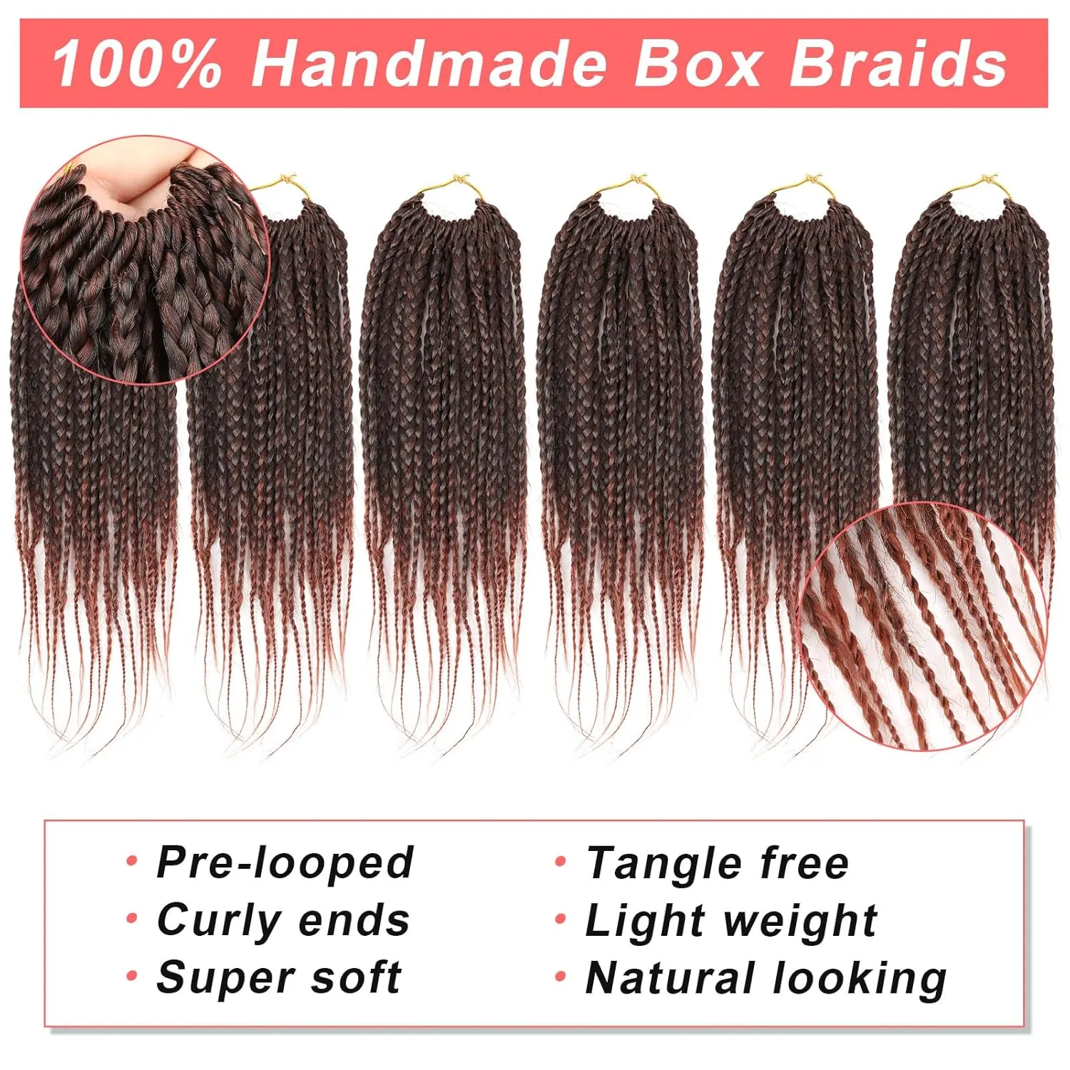 10 Inch Box Braids Crochet Hair Pre-looped 6 Packs Bohemian Short Bobo Box Braids Hair Extensions Copper Red Synthetic Crochet Hair for Women (18Strands/pack T350#)