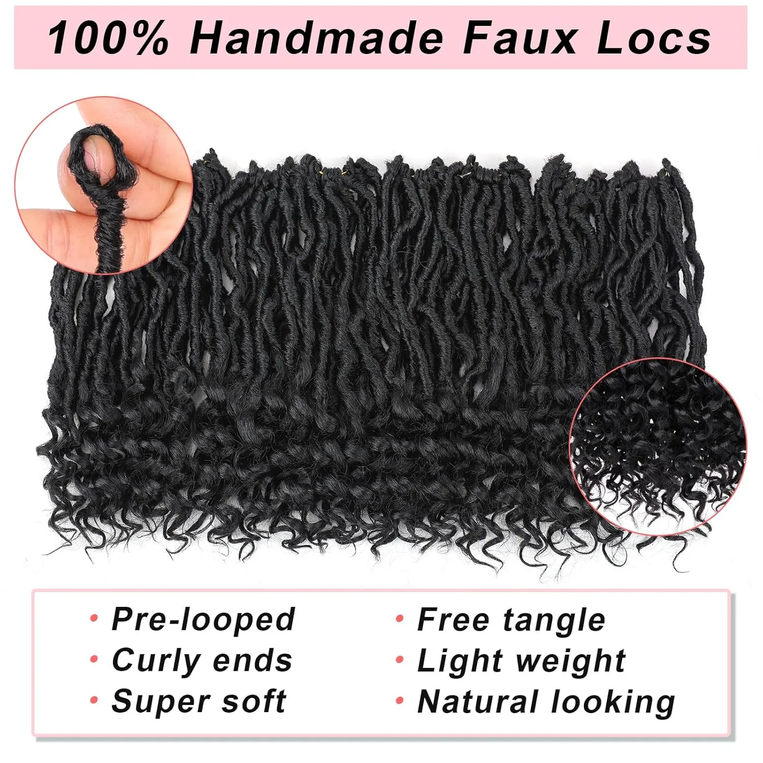 10 Inch New Faux Locs Crochet Hair With Curly Ends 7 Packs Pre-looped Goddess Locs Crochet Hair Bohemian Natural Black Soft Locs Crochet Hair Extensions for Women (12Strands/pack 1B#)