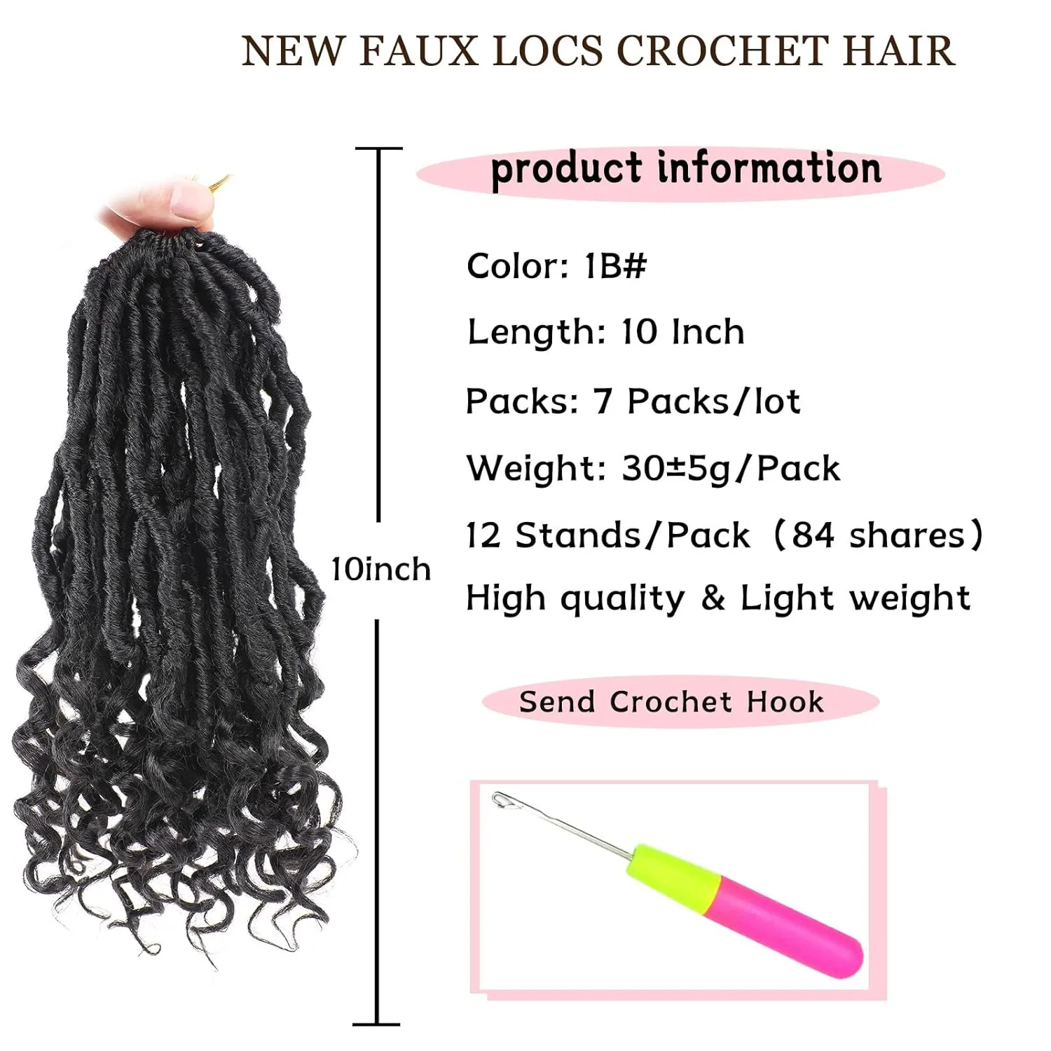 10 Inch New Faux Locs Crochet Hair With Curly Ends 7 Packs Pre-looped Goddess Locs Crochet Hair Bohemian Natural Black Soft Locs Crochet Hair Extensions for Women (12Strands/pack 1B#)