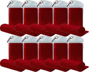 10 Pack Cooling Towels Bulk Microfiber Ice Towel Quick Dry Breathable Chilly Sweat Towel Stay Cool Towel for Neck Face Yoga Gym Workout Running Pilates Beach with Carabin Bag, 40x12'', Red