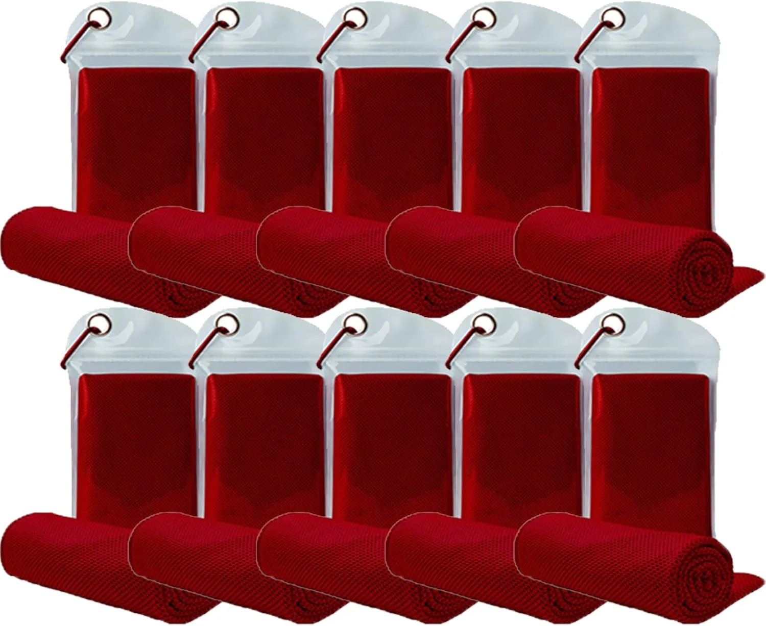 10 Pack Cooling Towels Bulk Microfiber Ice Towel Quick Dry Breathable Chilly Sweat Towel Stay Cool Towel for Neck Face Yoga Gym Workout Running Pilates Beach with Carabin Bag, 40x12'', Red