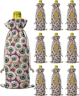 10 Pcs Premium Wine Bottle Gift Bags with Drawstring Halloween Theme, Zombie Eyeball Reusable Wine Gift Bag for Christmas, Wedding, Birthday,Holiday Party, Housewarming, Home Storage