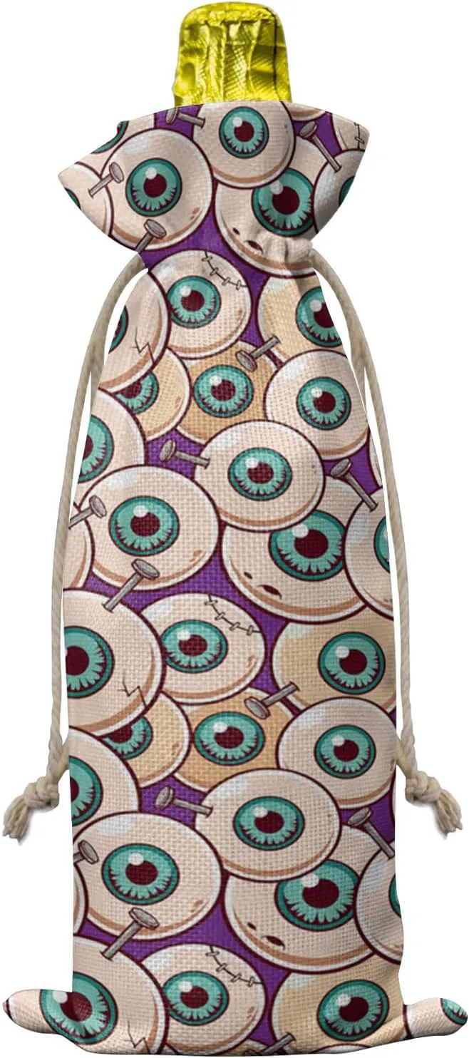 10 Pcs Premium Wine Bottle Gift Bags with Drawstring Halloween Theme, Zombie Eyeball Reusable Wine Gift Bag for Christmas, Wedding, Birthday,Holiday Party, Housewarming, Home Storage