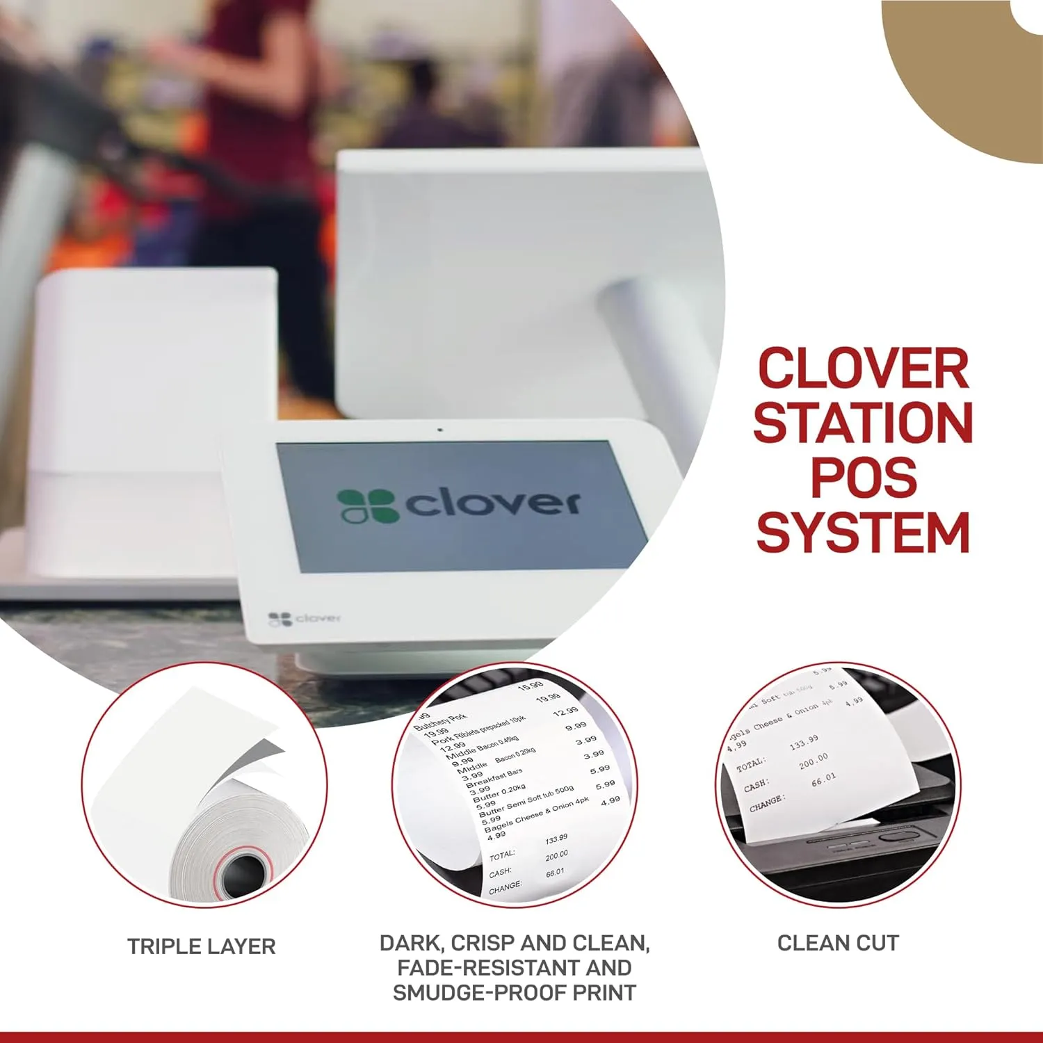 10 Rolls - Clover Station Receipt Paper - 3 1/8" x 230' - BPA Free - Thermal Receipt Paper Rolls for Clover Duo C505 and Clover POS Station Printer P100, P500, P550