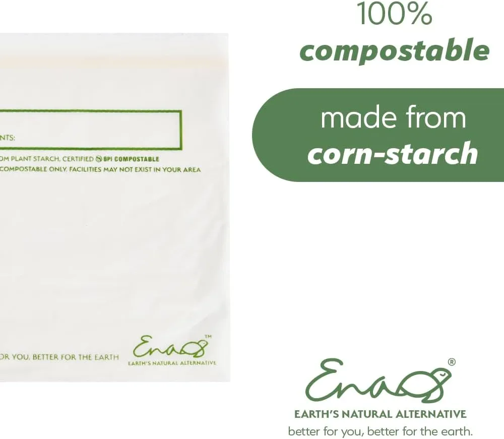 100% Compostable Food Storage Bags [Quart 100 Pack] Eco-Friendly Freezer Bags, Resealable Bags, Heavy-Duty, Reusable, Off-White by Earth's Natural Alternative