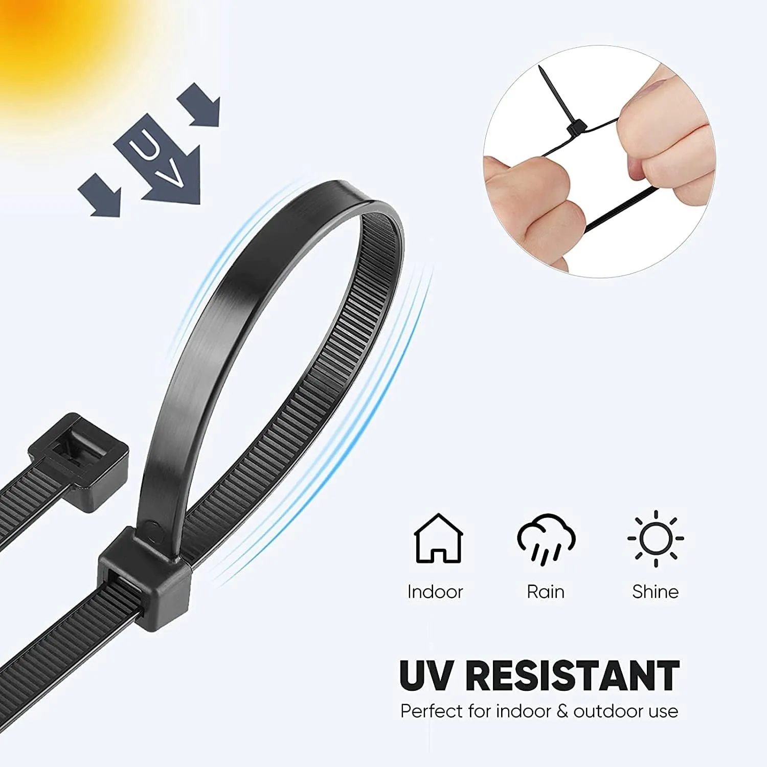 1000 Pcs Black Cable Zip Ties Assorted Sizes 14/12/10/8/6/4 Inch Heavy Duty Plastic Wire Ties UV Resistant Tie Wraps Mixed Pack Self Locking Nylon Wire Ties