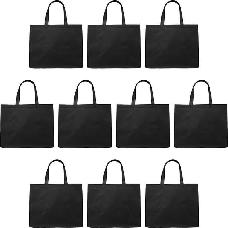 100PCS Reusable Non Woven Shopping Bags Eco Friendly Washable Tote Bags Black