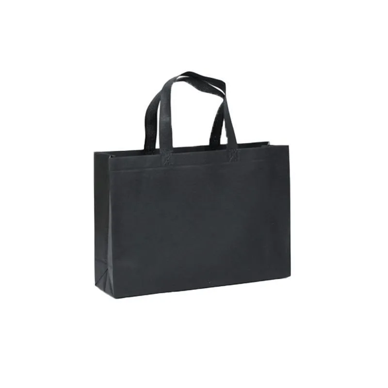 100PCS Reusable Non Woven Shopping Bags Eco Friendly Washable Tote Bags Black