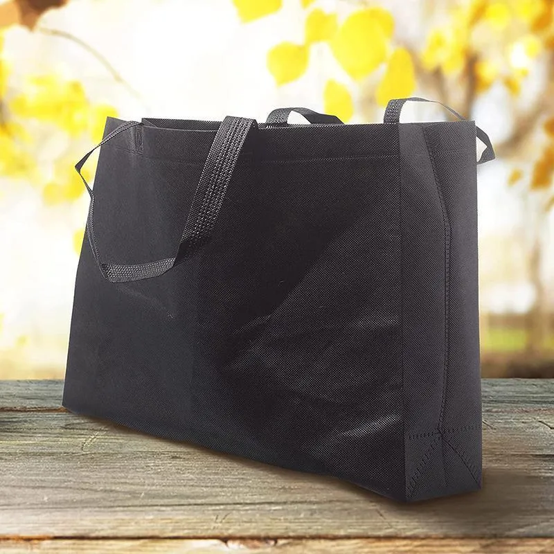 100PCS Reusable Non Woven Shopping Bags Eco Friendly Washable Tote Bags Black