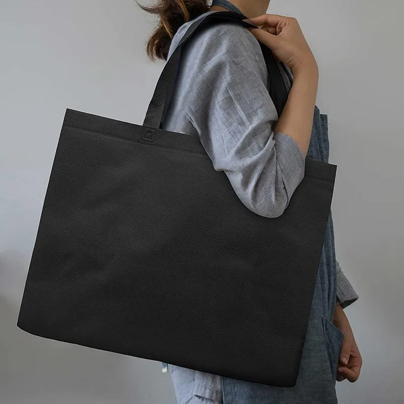 100PCS Reusable Non Woven Shopping Bags Eco Friendly Washable Tote Bags Black