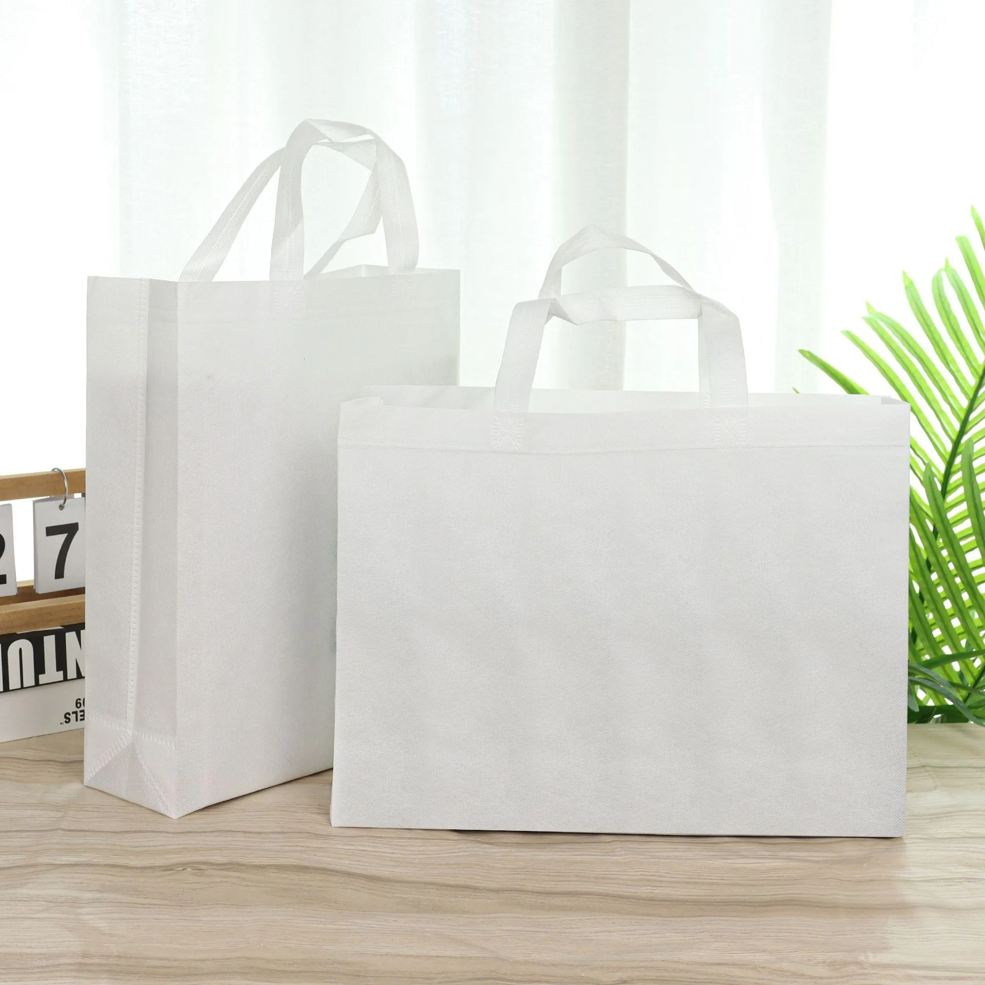 100PCS Reusable Non Woven Shopping Bags Eco Friendly Washable Tote Bags White