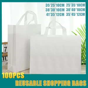 100PCS Reusable Non Woven Shopping Bags Eco Friendly Washable Tote Bags White