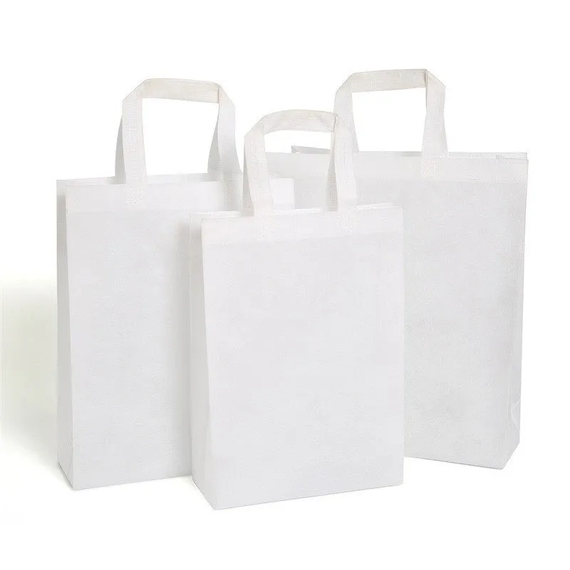 100PCS Reusable Non Woven Shopping Bags Eco Friendly Washable Tote Bags White