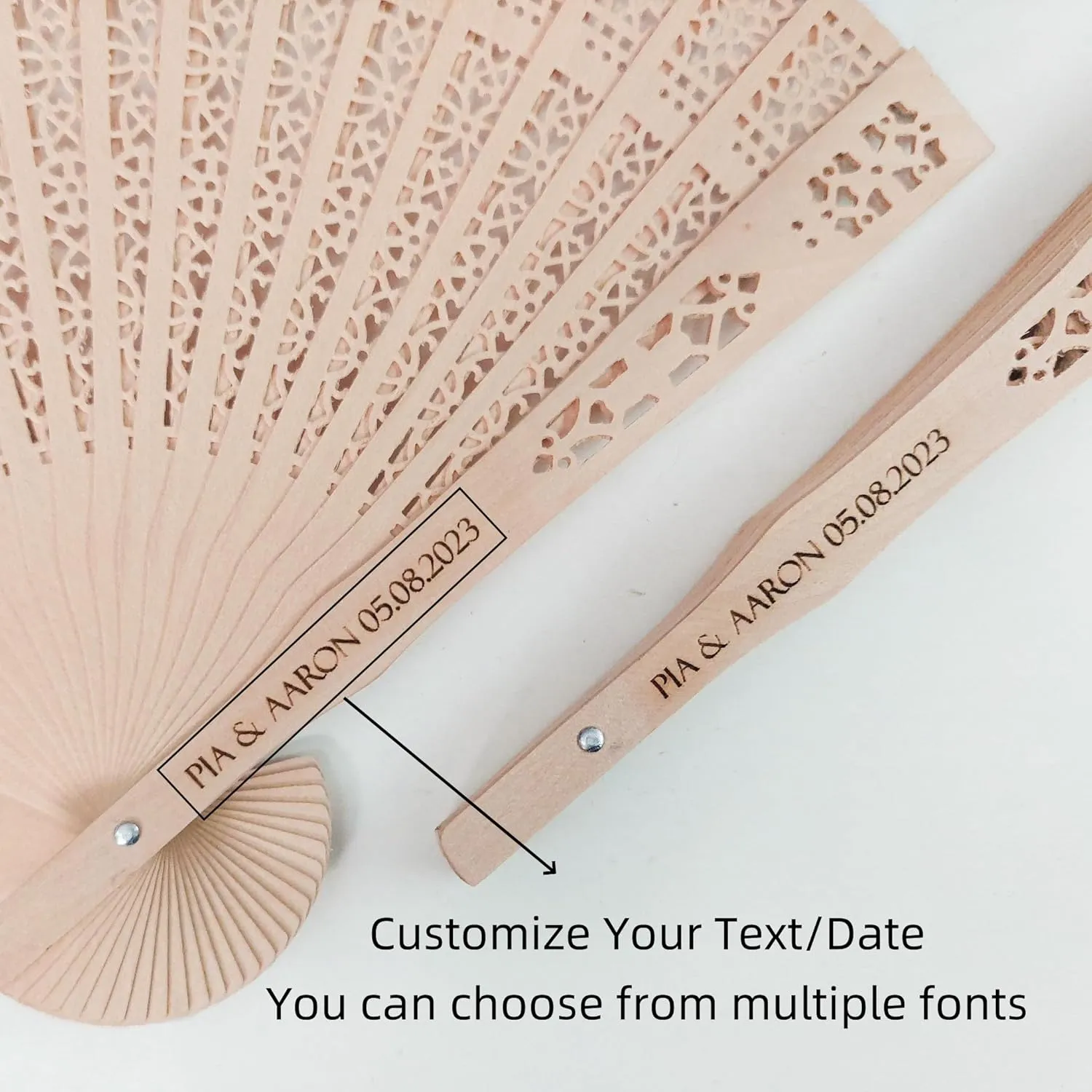 100Pcs Wedding Fans Personalized Folding Hand Fans Custom Sandalwood Wedding Fans with Organza Bags Wedding Party Favor Abanicos De Mano Wedding Fans for Guests (100)