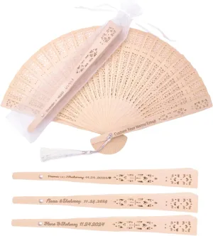 100Pcs Wedding Fans Personalized Folding Hand Fans Custom Sandalwood Wedding Fans with Organza Bags Wedding Party Favor Abanicos De Mano Wedding Fans for Guests (100)