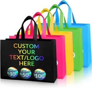 10/50/100 Pack Custom Tote Bag with Your Logo - Personalized Non-Woven Reusable Bulk Grocery Shopping Bags, Business Bags (Horizontal)