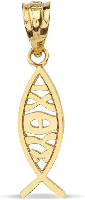 10k Yellow Gold Ichthus Ichthys Christian Vertical Fish Charm Pendant