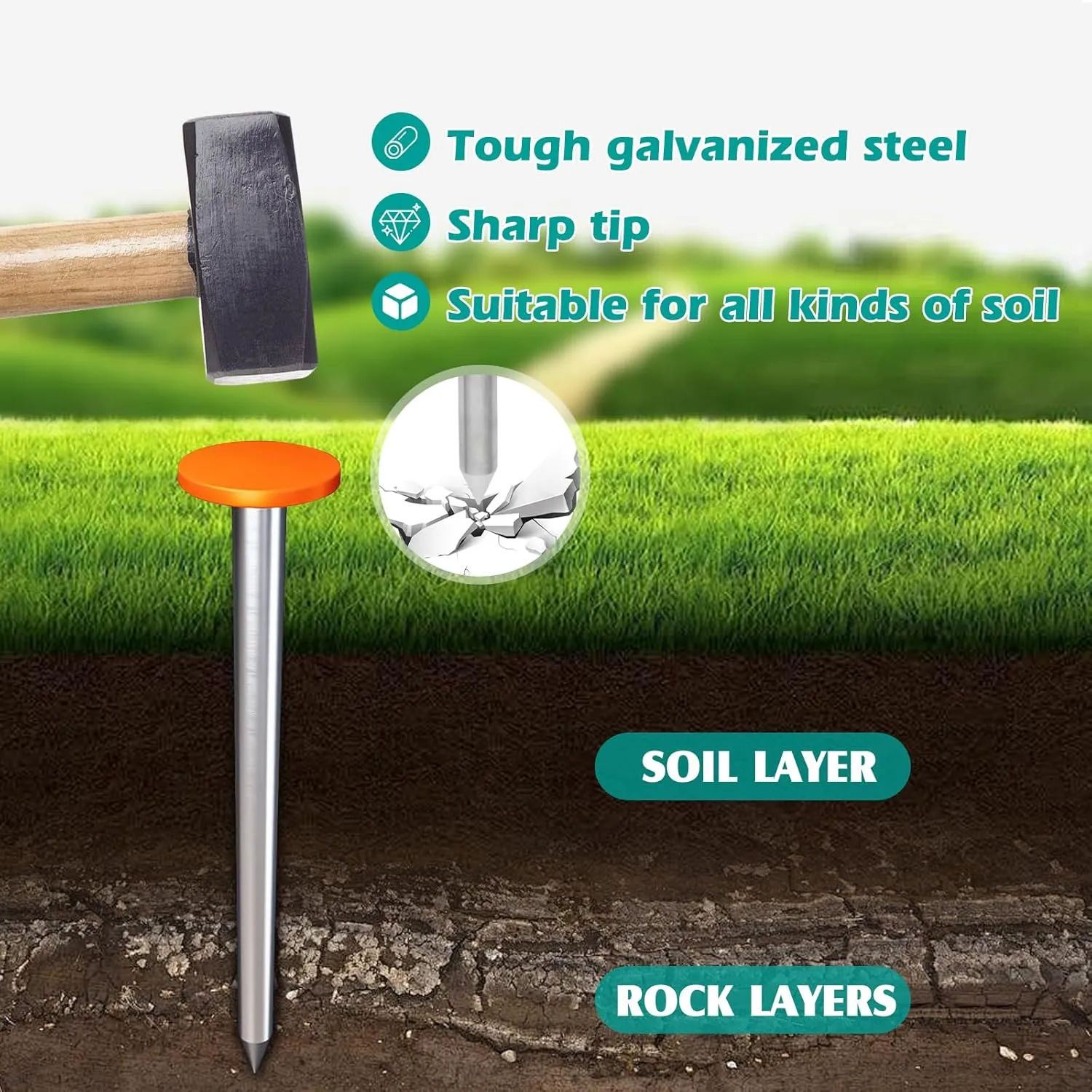 10Pack Low Profile Survey Stakes Stainless Steel Heavy Duty Survey Markers Stakes Low Profile Survey Markers Property Line Markers Property Markers for Property Line Ground Septic Tank Markers (10)