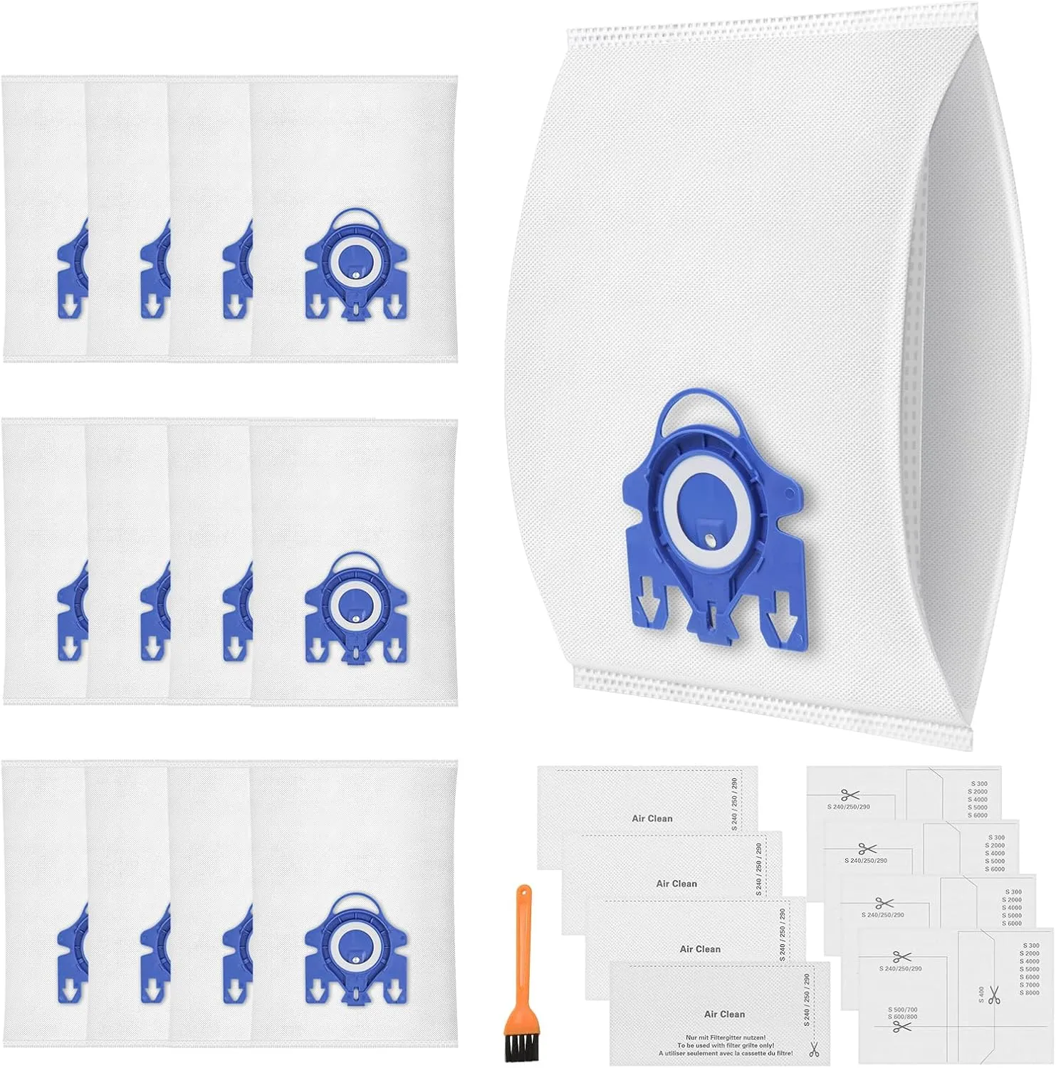 12 Pack 3D Airclean Dust Bags Compatible with Miele GN Vacuum Cleaner Bags for Classic C1 Complete C2 Complete C3 S2 S5 S8 S400i S600 S800 Series with 4 Motor Filters, 4 Exhaust Filters