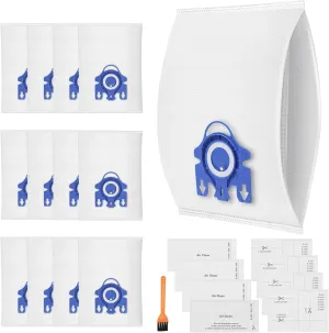 12 Pack 3D Airclean Dust Bags Compatible with Miele GN Vacuum Cleaner Bags for Classic C1 Complete C2 Complete C3 S2 S5 S8 S400i S600 S800 Series with 4 Motor Filters, 4 Exhaust Filters
