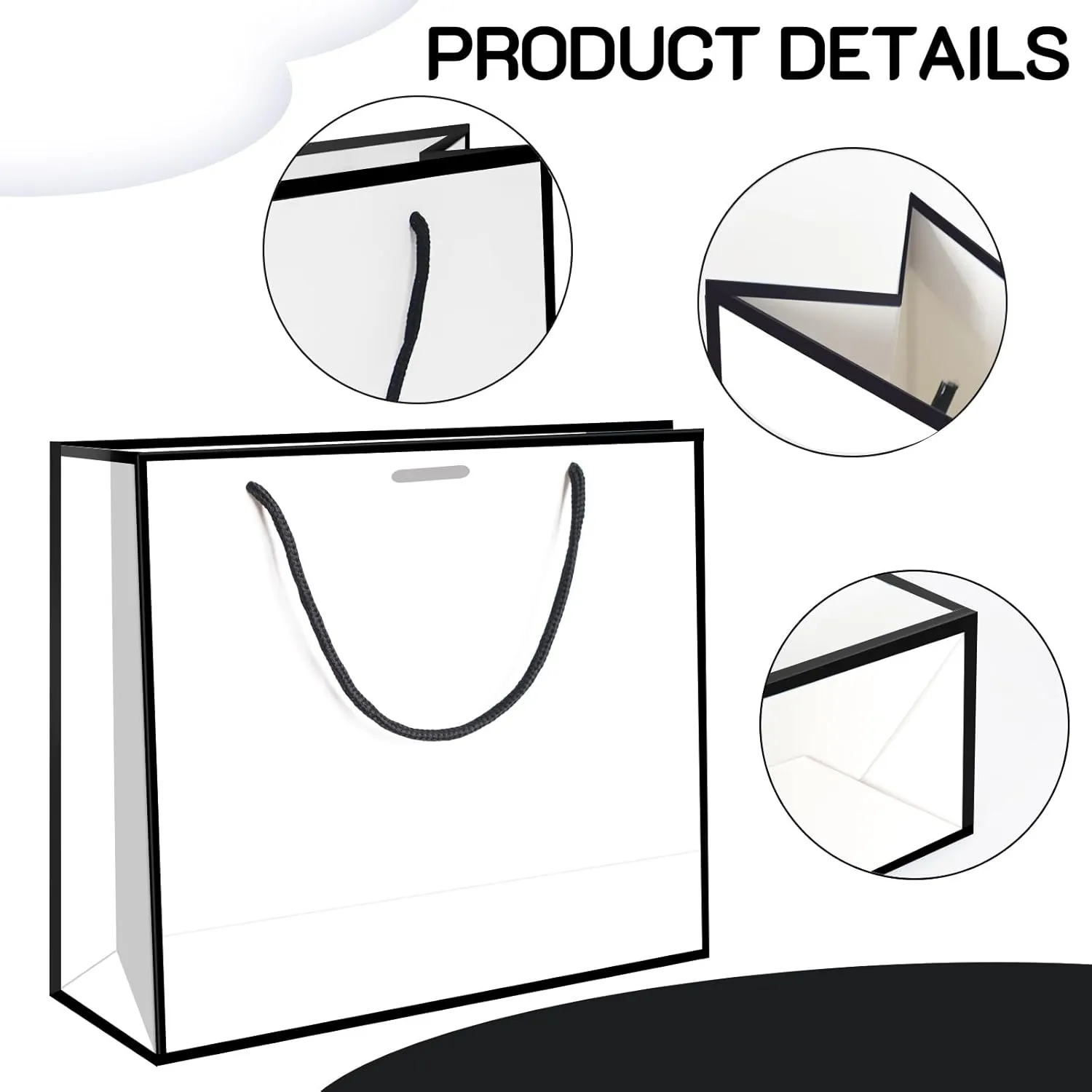 12 Pack Gift Bag with Bow Ribbon Horizontal Paper Gift Bags Bulk for Women Men Birthday Wedding Bridesmaid Party Favor Shopping Retail Gift Sacks (White, 12.6x4.3x10.5 Inch (Pack of 12))