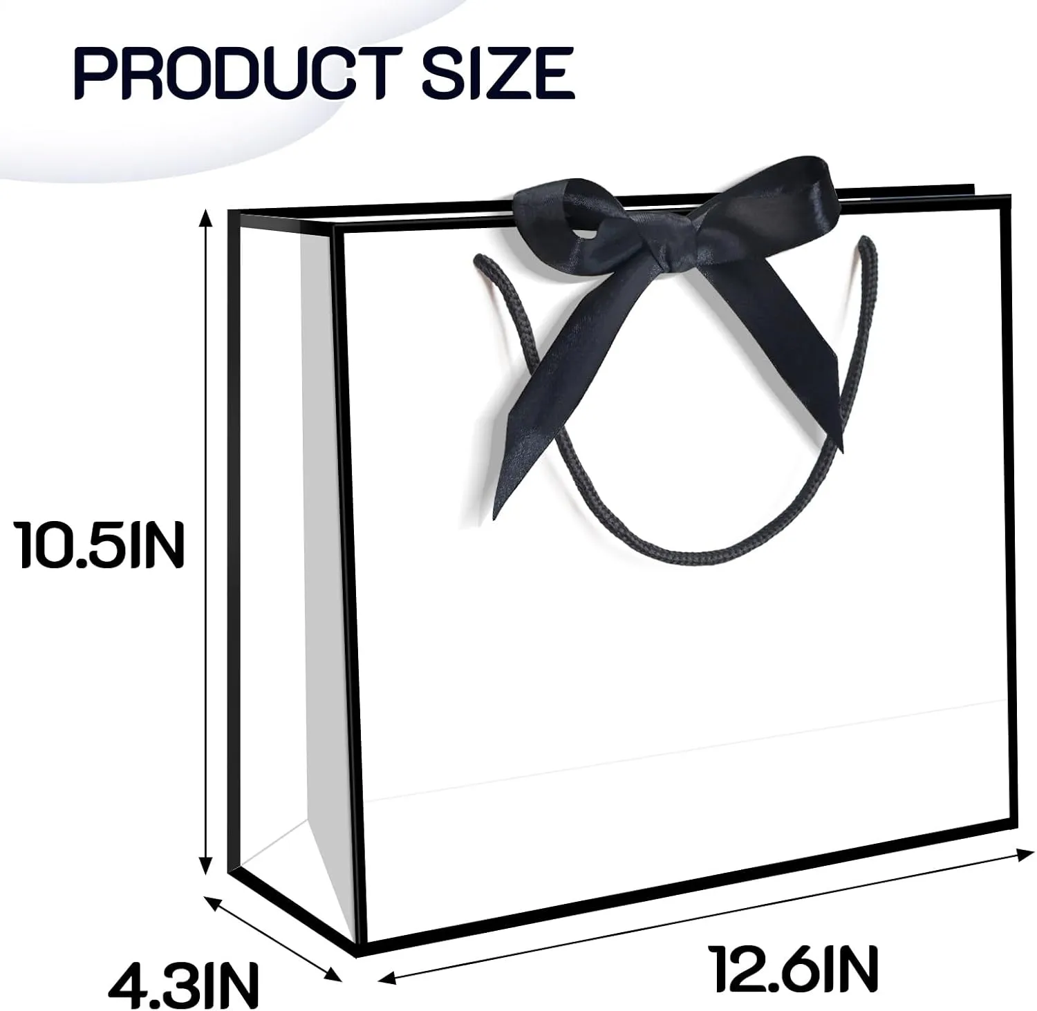 12 Pack Gift Bag with Bow Ribbon Horizontal Paper Gift Bags Bulk for Women Men Birthday Wedding Bridesmaid Party Favor Shopping Retail Gift Sacks (White, 12.6x4.3x10.5 Inch (Pack of 12))