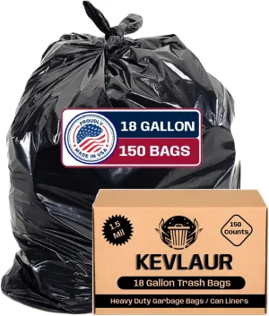 18 Gallon Tall Trash Bags with Handles, Leak Resistant Garbage Bags, Strong & Durable Trash Bags & Can Liners (Made in USA) Made with recycled materials