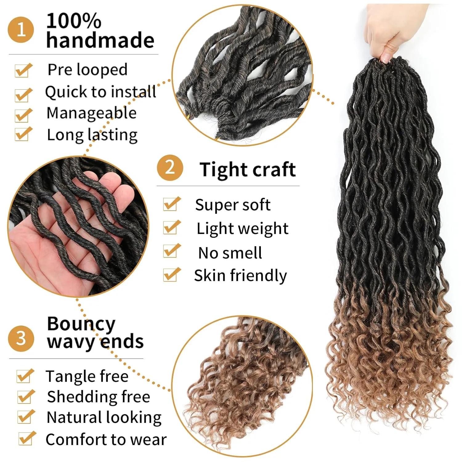 18 Inch Goddess Locs Crochet Hair 6 Packs Pre Looped Faux Locs Crochet Hair For Black Women Soft Goddess Faux Locs Crochet Hair With Curly Ends(1B/30, 18 Inch, 6 Packs)
