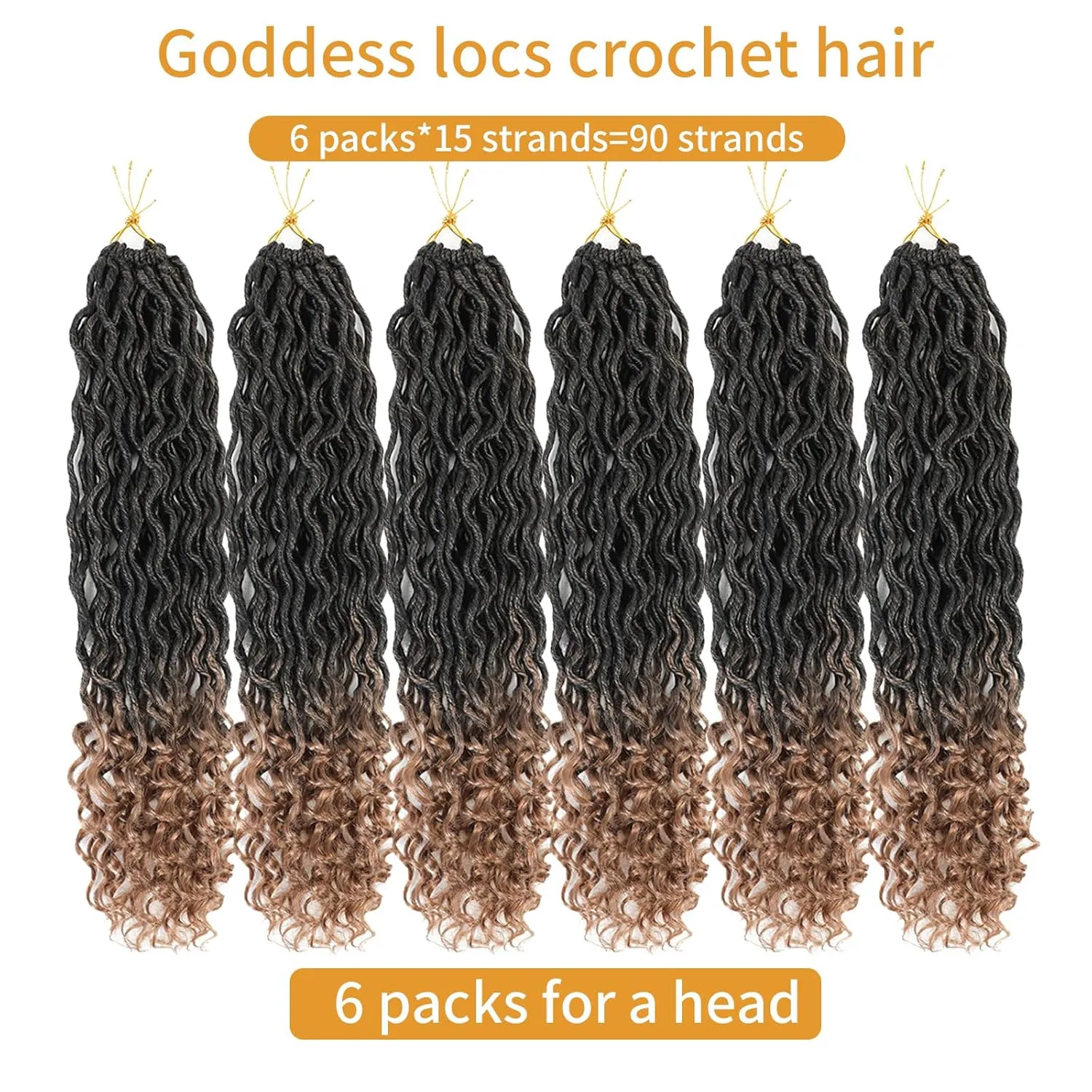 18 Inch Goddess Locs Crochet Hair 6 Packs Pre Looped Faux Locs Crochet Hair For Black Women Soft Goddess Faux Locs Crochet Hair With Curly Ends(1B/30, 18 Inch, 6 Packs)