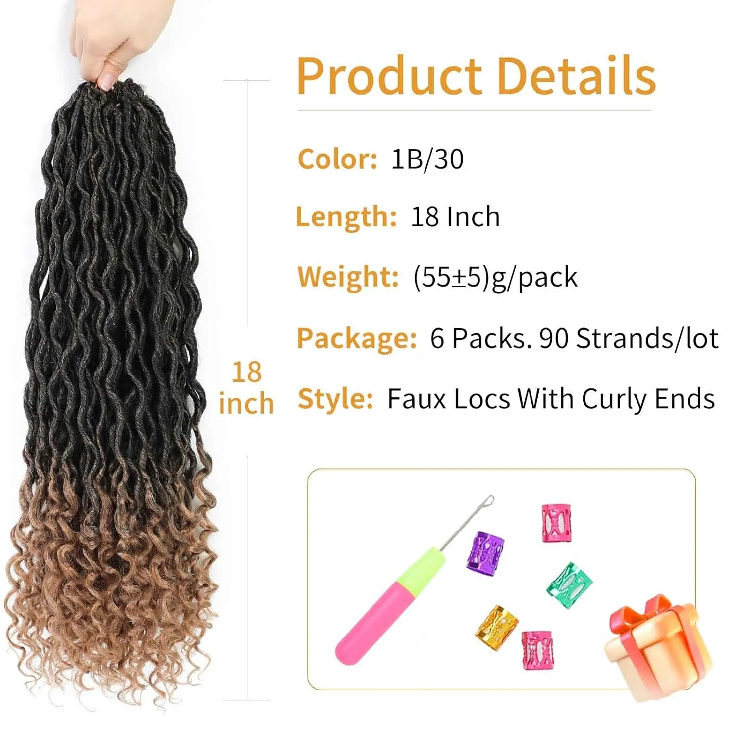 18 Inch Goddess Locs Crochet Hair 6 Packs Pre Looped Faux Locs Crochet Hair For Black Women Soft Goddess Faux Locs Crochet Hair With Curly Ends(1B/30, 18 Inch, 6 Packs)