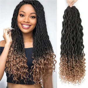 18 Inch Goddess Locs Crochet Hair 6 Packs Pre Looped Faux Locs Crochet Hair For Black Women Soft Goddess Faux Locs Crochet Hair With Curly Ends(1B/30, 18 Inch, 6 Packs)