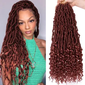 18 Inch New Faux Locs Crochet Hair 7 Packs Cooper Red Wavy Soft Locs Crochet Hair With Curly End Pre-looped Goddess Locs Synthetic Crochet Braiding Hair for Women (12Strands/pack 350#)