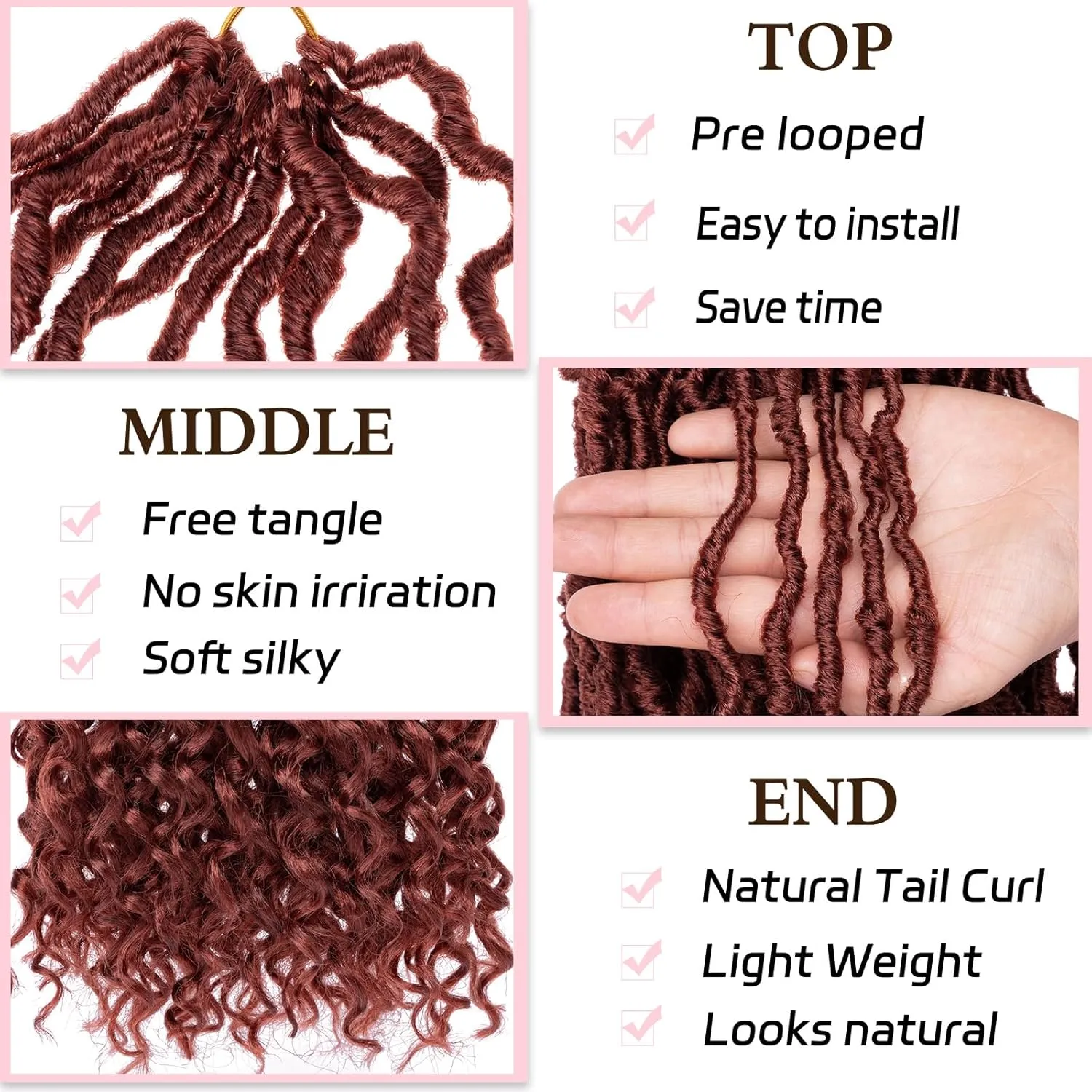 18 Inch New Faux Locs Crochet Hair 7 Packs Cooper Red Wavy Soft Locs Crochet Hair With Curly End Pre-looped Goddess Locs Synthetic Crochet Braiding Hair for Women (12Strands/pack 350#)