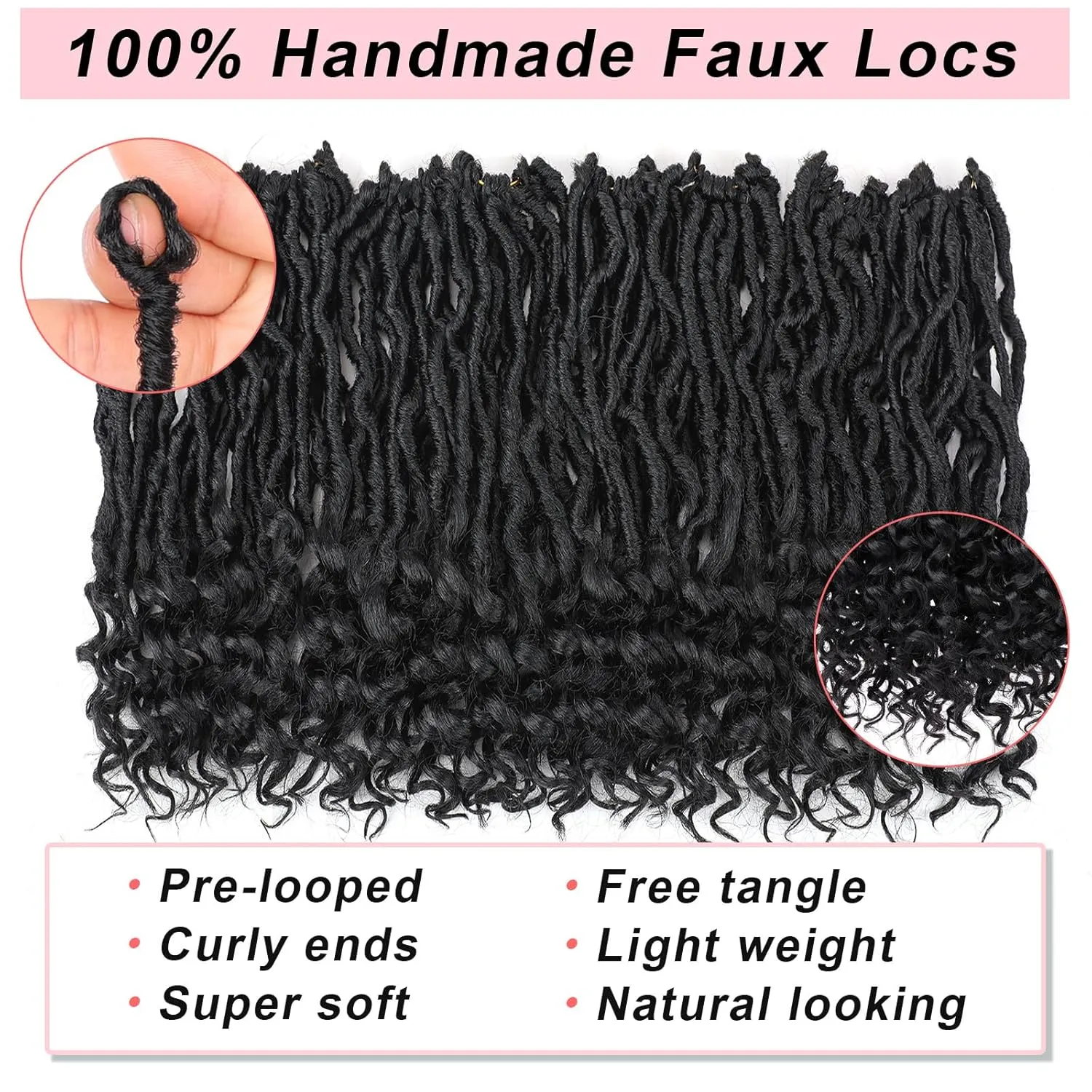 18 Inch New Faux Locs Crochet Hair With Curly Ends 7 Packs Soft Locs Nu Locs Crochet Hair Pre-looped Goddess Locs Natural Black Synthetic Crochet Braiding Hair for Women (12Strands/pack 1B#)