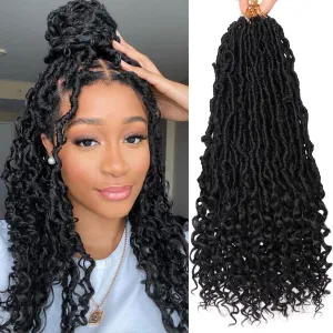 18 Inch New Faux Locs Crochet Hair With Curly Ends 7 Packs Soft Locs Nu Locs Crochet Hair Pre-looped Goddess Locs Natural Black Synthetic Crochet Braiding Hair for Women (12Strands/pack 1B#)