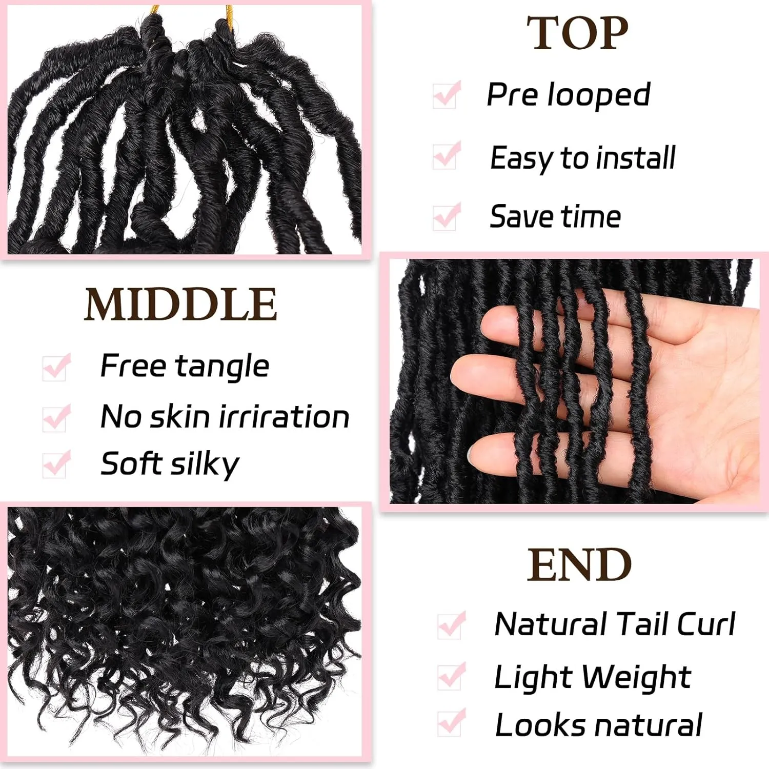 18 Inch New Faux Locs Crochet Hair With Curly Ends 7 Packs Soft Locs Nu Locs Crochet Hair Pre-looped Goddess Locs Natural Black Synthetic Crochet Braiding Hair for Women (12Strands/pack 1B#)