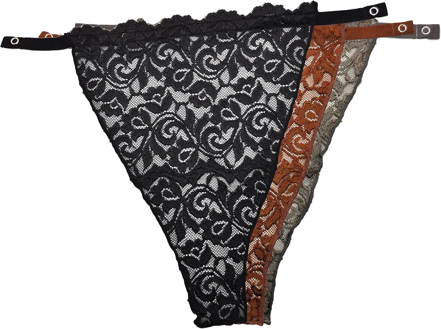 [198] Black, Gray, Brown - Full LACE (Three in a Pack) Snap-to-Bra Mock Camisole - Original Classic.