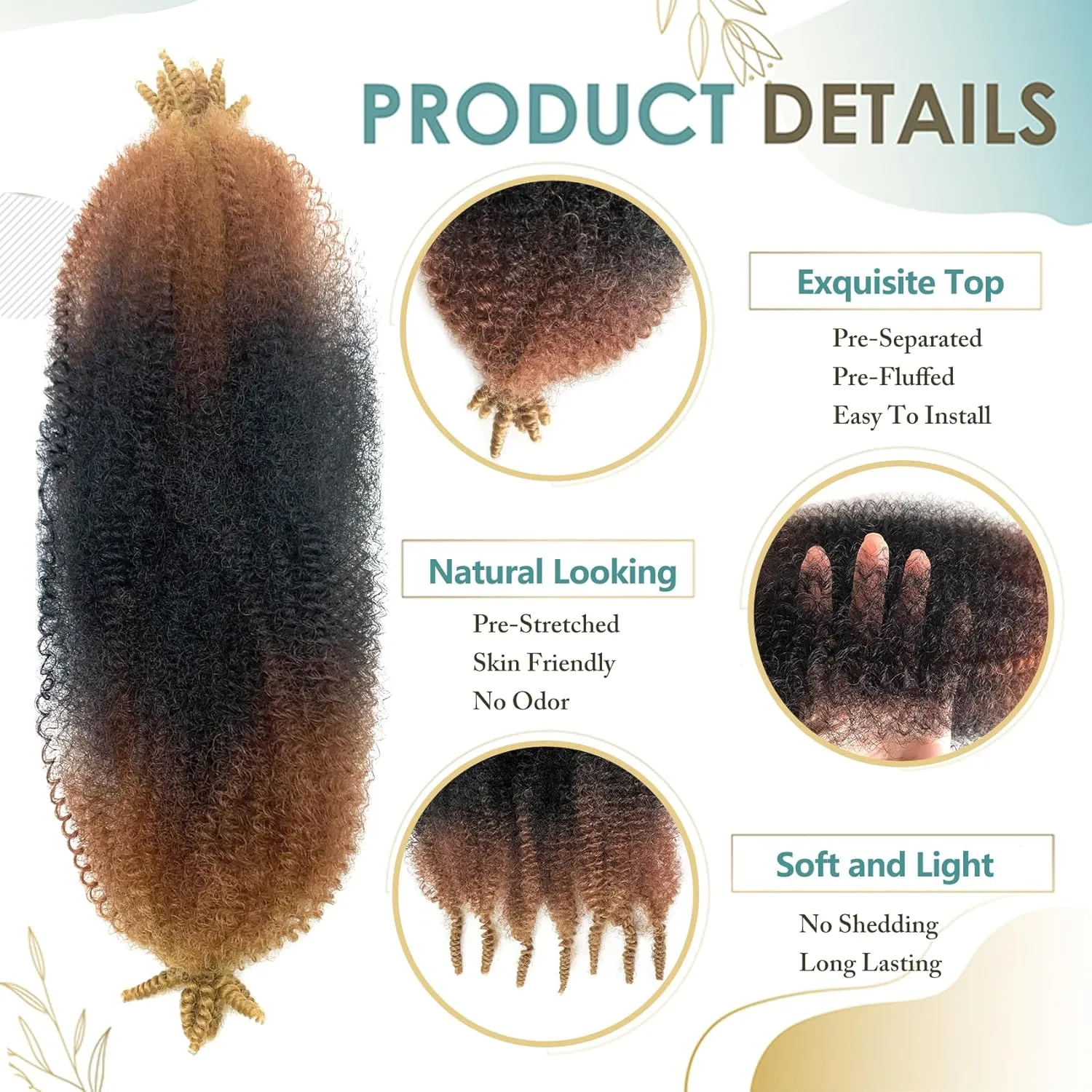 1B/30/27 Kinky Braiding Hair Twist Up Springy Afro Twist Hair 24 Inch 8 Packs Ombre Kinky Twists Hair for Braiding Fluffy Cuban Twist Hair Synthetic Afro Braiding Hair (Black to Blonde, 24in 8P)