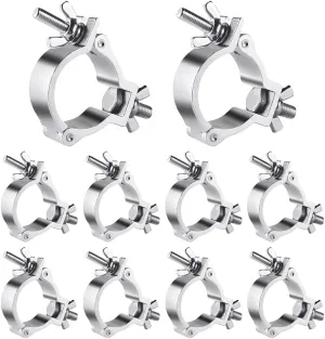 2 Inch Truss O Clamps, 10 Pack Olaalite Aluminum Stage Light Clamps for Truss, Heavy Duty 220LB LED Par Light Moving Head Lighting clamps, Fit for 48-52mm OD Tube/Pipe