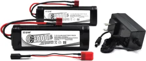 (2-Pack) 7.2V NiMH RC 3000mAh Battery with Deans Connector, for RC Car RC Truck LOSI Associated HPI Kyosho Tamiya Hobby with Balance Charger