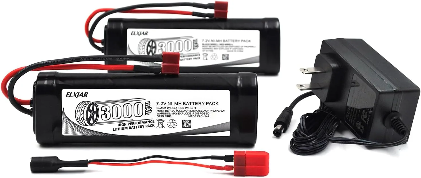 (2-Pack) 7.2V NiMH RC 3000mAh Battery with Deans Connector, for RC Car RC Truck LOSI Associated HPI Kyosho Tamiya Hobby with Balance Charger