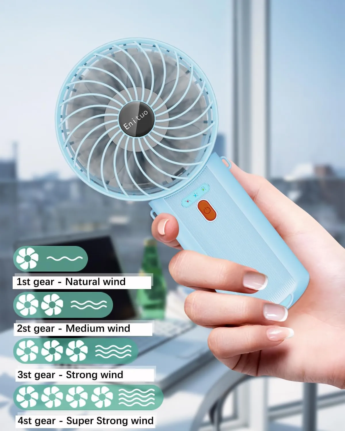 2 Pack Portable Handheld Fan, Mini Hand Held Fan, 6-15H Cooling Small Personal Fan, 180° Foldable Mini Desk Fan with 4 Quiet Speed, Neck Fan w/Lanyard for Kids Women Men Travel Office, Light Blue