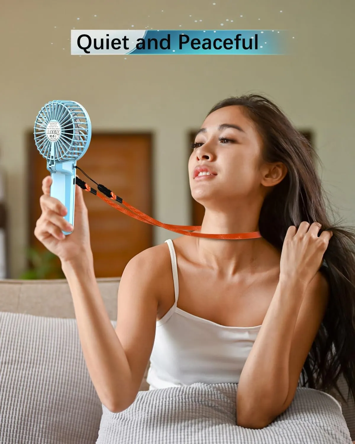 2 Pack Portable Handheld Fan, Mini Hand Held Fan, 6-15H Cooling Small Personal Fan, 180° Foldable Mini Desk Fan with 4 Quiet Speed, Neck Fan w/Lanyard for Kids Women Men Travel Office, Light Blue