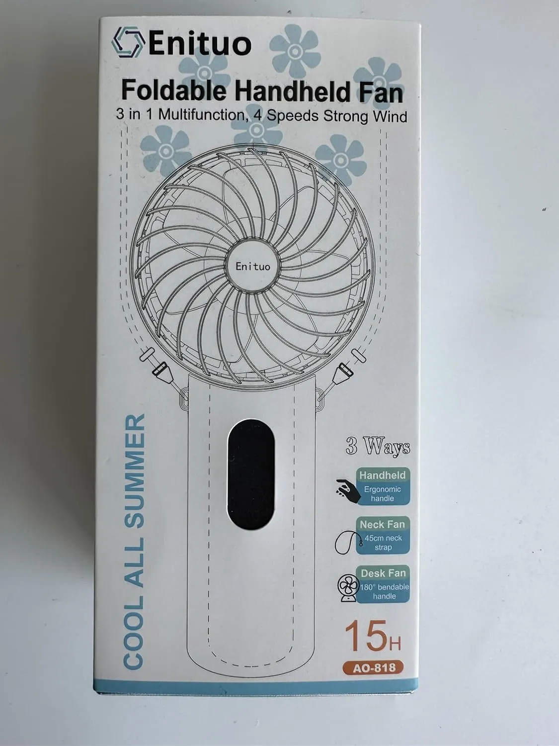 2 Pack Portable Handheld Fan, Mini Hand Held Fan, 6-15H Cooling Small Personal Fan, 180° Foldable Mini Desk Fan with 4 Quiet Speed, Neck Fan w/Lanyard for Kids Women Men Travel Office, Light Blue