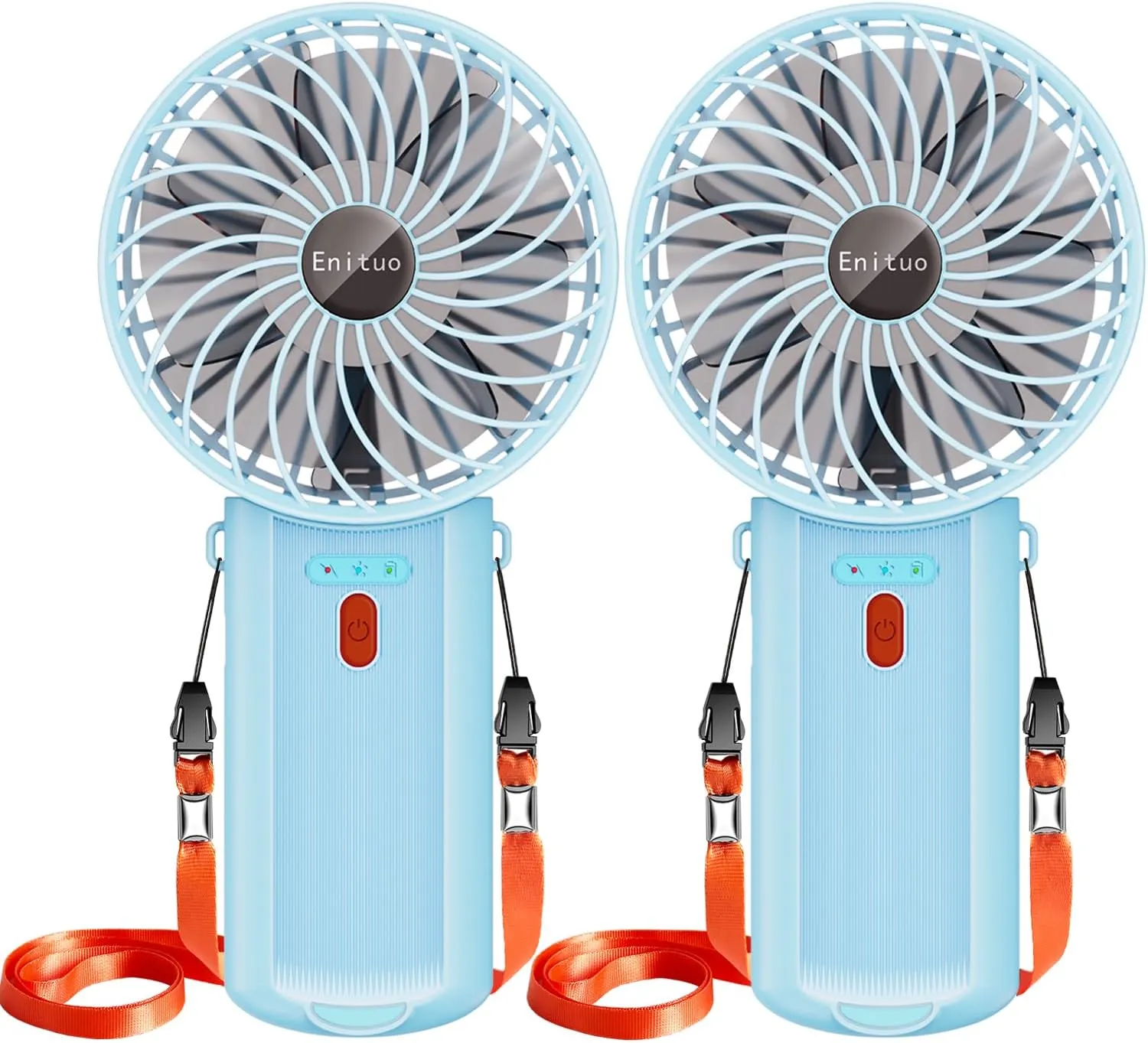 2 Pack Portable Handheld Fan, Mini Hand Held Fan, 6-15H Cooling Small Personal Fan, 180° Foldable Mini Desk Fan with 4 Quiet Speed, Neck Fan w/Lanyard for Kids Women Men Travel Office, Light Blue
