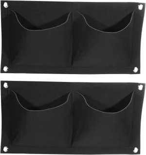 2 Pack Vertical Hanging Grow Bags - Wall-Mounted Felt Flower Pot Bag Plant Container with 2 Pockets Apply to Garden/Decor (Black)