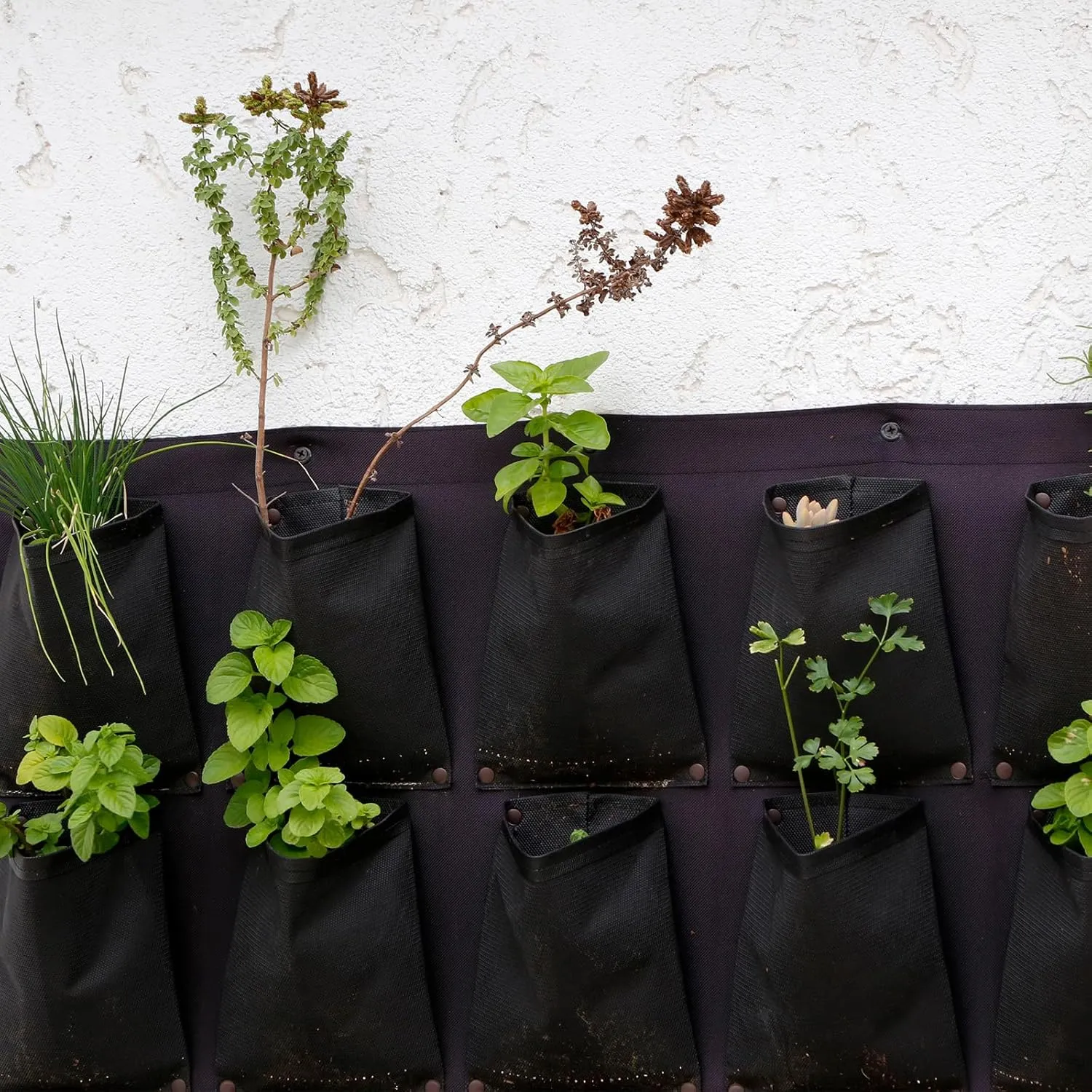 2 Pack Vertical Hanging Grow Bags - Wall-Mounted Felt Flower Pot Bag Plant Container with 2 Pockets Apply to Garden/Decor (Black)